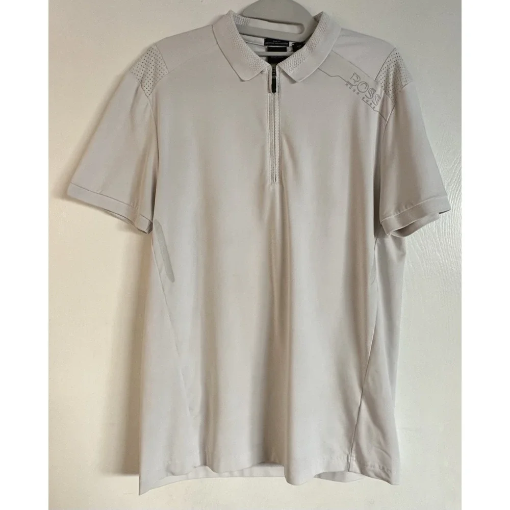 BOSS Athleisure Philix 1 polo shirt 1/4 Zip Light‎ Gray Medium READ